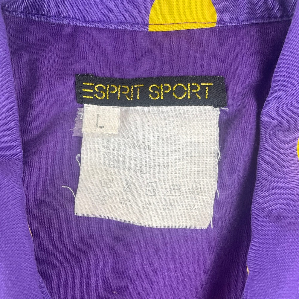 Vintage 80s ESPRIT SPORT Womens (L) Polka Dot Purple Button‎ Blouse Retro Baggy - Picture 4 of 7